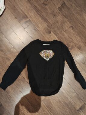 Girls Black Sequin Diamond Motif Pullover Sweater